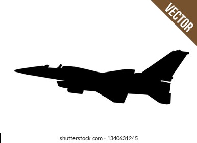 Fighter jet silhouette on white background, vector illustration