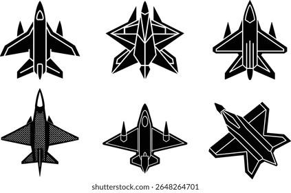 Fighter Jet Silhouette Set en monocromo.