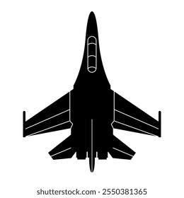 Fighter Jet Silhouette Vector Illustration. This is a black and white vector silhouette of a modern fighter jet viewed from above.