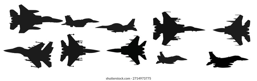Ilustración vectorial de silueta de avión de combate