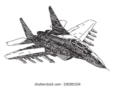 Fighter jet vector drawing isolated white background