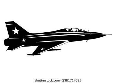 Fighter jet vector silhouette, American fighter jet.