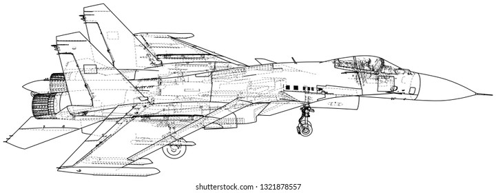 Fighter jet. Vector wireframe concept. Created illustration of 3d.