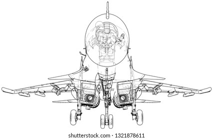 Fighter jet. Vector wireframe concept. Created illustration of 3d.