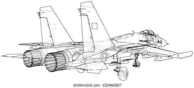 Fighter jet. Vector wireframe concept. Created illustration of 3d.