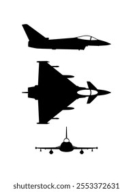 fighter jet view top side front vector silhouette