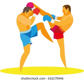 Un luchador kickboxer atacado pateando a su oponente