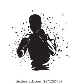 Fighter logo, boxing isolated vector silhouette with dispersion effect, ink drawing. Boxing