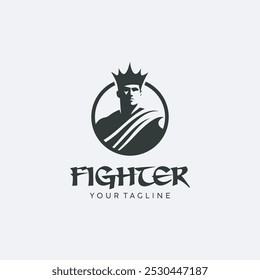 Fighter Logo Design Featuring Strong Warrior Silhouette inside a circle on a white background