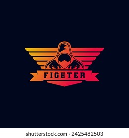 Fighter logo human with wing design vector