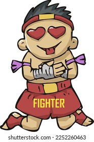 Fighter in Love. Hands are wrapped with Thai boxing ropes. Fector illustration EPS10