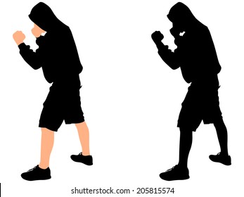 fighter man wearing black hoodie, vector