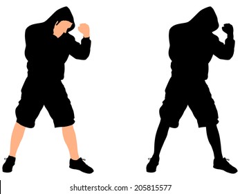 fighter man wearing black hoodie, vector