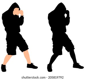 fighter man wearing black hoodie, vector