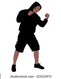 fighter man wearing black hoodie, vector
