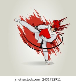 Fighter in the martial arts of taekwondo. Vector illustration.