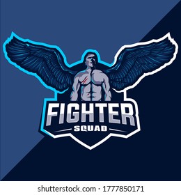 Fighter mascot esport logo design vector