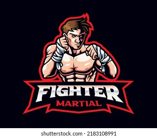 Fighter mascot logo design. Vector illustration mix martial art fighter. Logo illustration for mascot or symbol and identity, emblem sports or e-sports gaming team