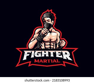 Fighter mascot logo design. Vector illustration mix martial art fighter. Logo illustration for mascot or symbol and identity, emblem sports or e-sports gaming team