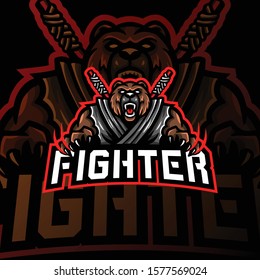 fighter mascot logo esport gaming. bear mascot logo illustration.