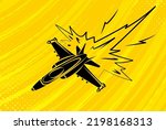 Fighter, military airplane. Jet aircraft in speed lines. Air combat. Flying at supersonic speeds. Air Force. Army in action. Avia show. Aeroplane for use in stickers, printing on paper or fabric