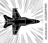 Fighter, military airplane. Jet aircraft in speed lines. Air combat. Flying at supersonic speeds. Air Force. Army in action. Avia show. Aeroplane for use in stickers, printing on paper or fabric