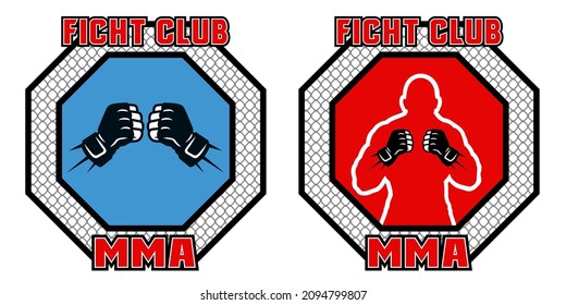 Fighter mixed martial arts vector image on a background of eight gon, fighter logo,