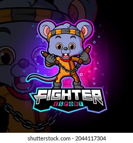 The fighter mouse with nunchakus esport logo design of illustration