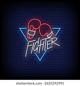 fighter neon sign with brick wall background vector