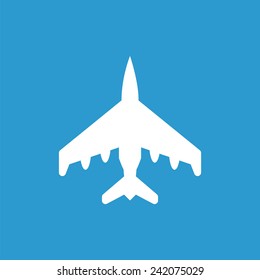 fighter outline icon, isolated, white on the blue background. Exclusive Symbols 