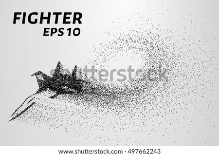 Fighter of the particles. Military aviation consists of small circles. The aircraft on the turn.