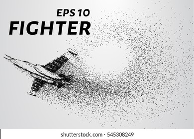 Fighter of the particles. The silhouette of the aircraft consists of small circles and dots
