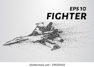 Fighter of the particles. The silhouette of the fighter is of little circles. Vector illustration.