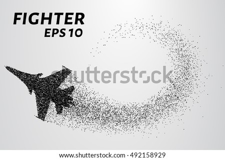Fighter of the particles. The silhouette of the fighter is of little circles.