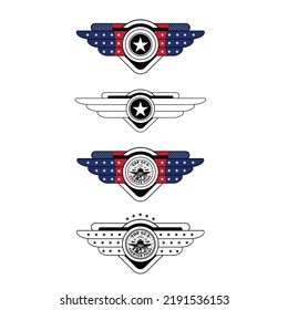 fighter pilot badge set vector isolated on white background.