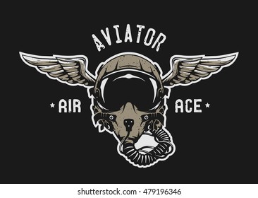 Fighter Pilot Helmet. Emblem, t-shirt design.