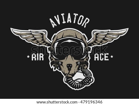 Fighter Pilot Helmet. Emblem, t-shirt design.