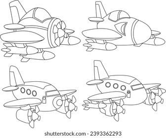 dibujo de la línea de dibujos animados de avión de combate para libro de colorear