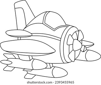fighter plane cartoon line art for coloring book