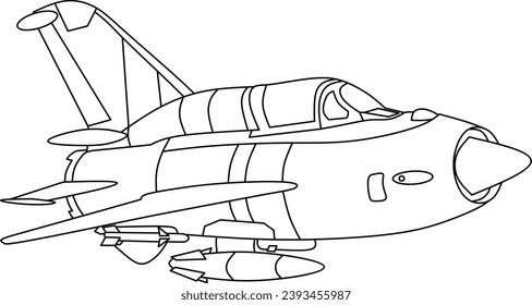 fighter plane cartoon line art for coloring book