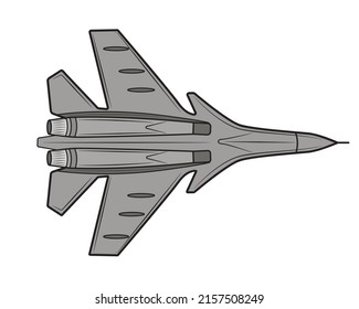 Fighter Flugzeug Farbbuch. Flugzeugzeichnung zum Färben für Kinder und Jugendliche. Zeichnung zum Färben. Kämpfer. Vektorgrafik.