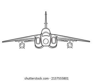 Fighter plane coloring book. Airplane drawing for coloring for kids and kids. Sketch drawing for coloring. Fighter. Vector illustration.