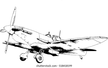 fighter plane drawn in ink on a white background