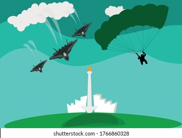 fighter plane dropping crates with parpachutes