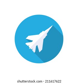 fighter plane flat icon with long shadow. vector eps10