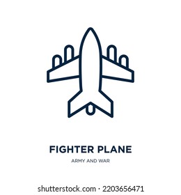 Fighter Plane Icon From Army And War Collection. Thin Linear Fighter Plane, Plane, Fighter Outline Icon Isolated On White Background. Line Vector Fighter Plane Sign, Symbol For Web And Mobile