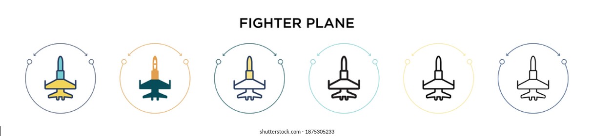 Fighter plane icon in filled, thin line, outline and stroke style. Vector illustration of two colored and black fighter plane vector icons designs can be used for mobile, ui, web