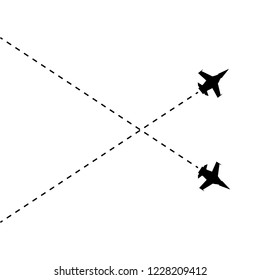 Fighter plane line path vector icon of air plane. Vector illustration.