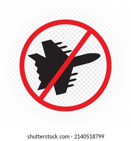El avión de combate y el cohete de misiles están prohibidos en el fondo blanco. Cierra la pegatina del área del cielo. Prohibición para aviones voladores. No usar el signo de la aeronave