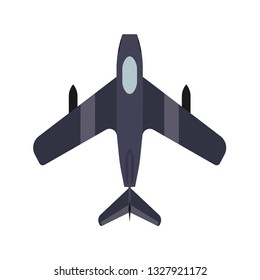 Fighter plane transport top view vector icon defense. Weapon combat attack military warplane illustration above